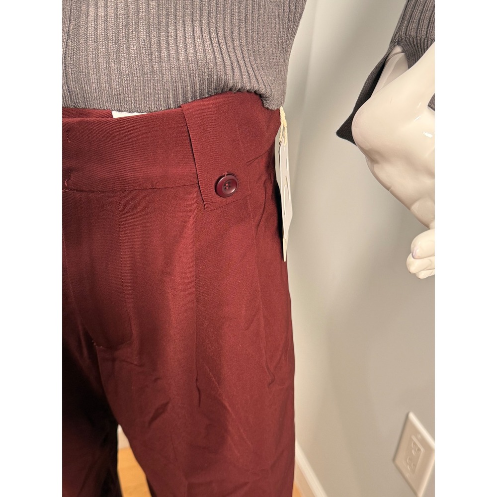 Commense Vintage Pleated Wide-Leg Pants Burgundy size M - Picture 12 of 14